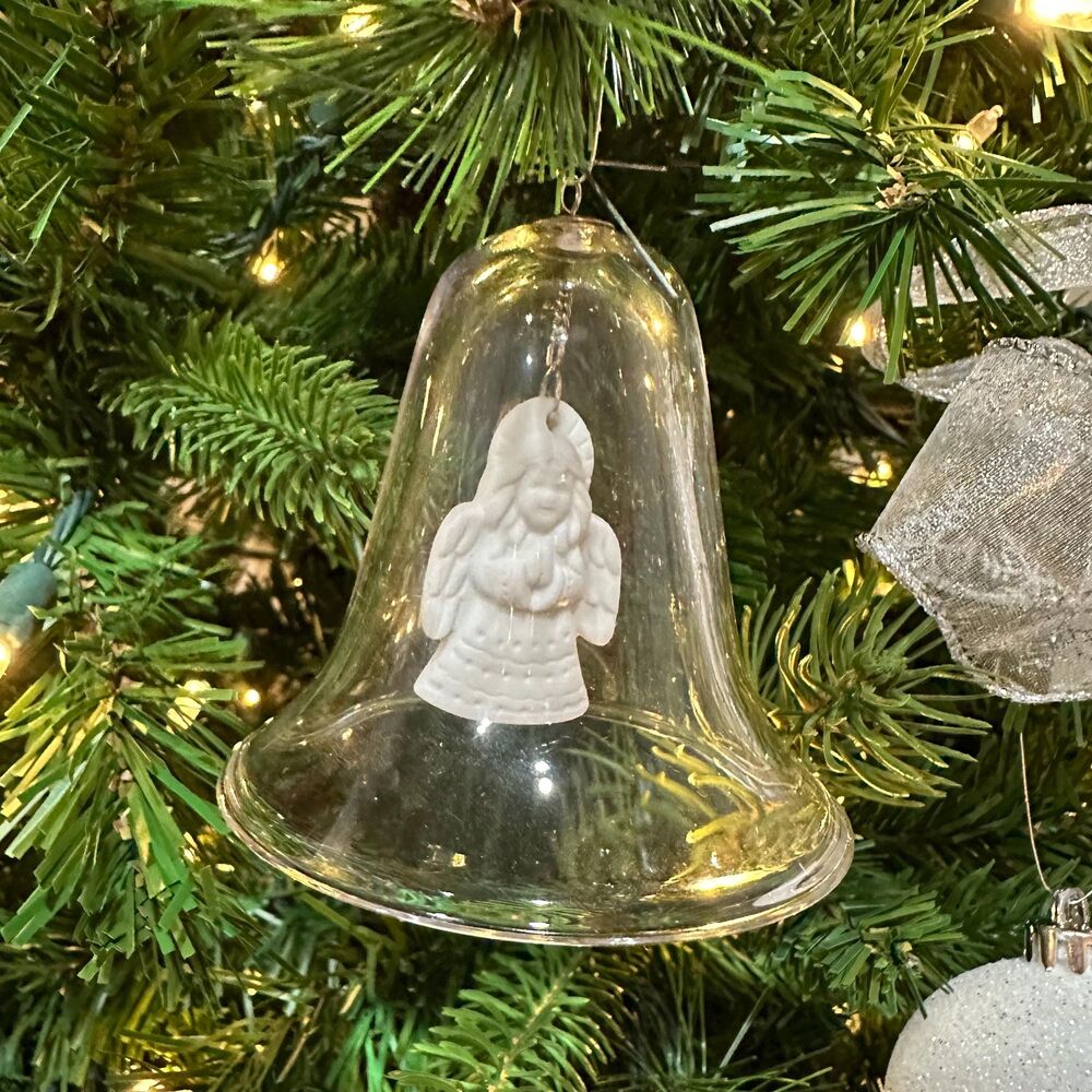 Gallery Originals 3” Glass Bell Ornament Ceramic Angel Clapper 24% Lead Crystal